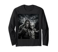 Drôle Bigfoot Selfie Rock on UFO Sasquatch Manche Longue