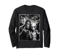 Drôle Bigfoot Selfie Rock on UFO Sasquatch Manche Longue