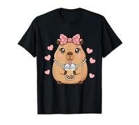 Drôle Capybara Coquette Bow Boire Bubble Tea Lover Girls T-Shirt