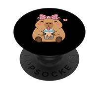 Drôle Capybara Coquette Bow Tea Bubble Capybara Girls Anime PopSockets PopGrip Adhésif
