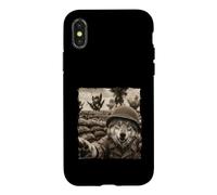 Drôle Champ De Bataille Soldat Casque Loup Coque pour iPhone X/XS
