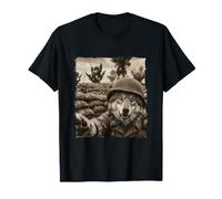 Drôle Champ De Bataille Soldat Casque Loup T-Shirt