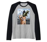 Drôle Chat Gorilla Dinosaure UFO Meme Scène Humour Absurde Manche Raglan