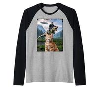 Drôle Chat Gorilla Dinosaure UFO Meme Scène Humour Absurde Manche Raglan