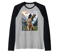 Drôle Chat Gorilla Dinosaure UFO Meme Scène Humour Absurde Manche Raglan