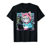 Drôle Chat Programmateur Codage Ordinateur Portable Hacker Esthétique T-Shirt