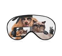 Drôle Chien Chat Selfie Masque de Sommeil Animaux Mignons Bandeau pour Dormir Élastique Blackout Masque pour les Yeux Couverture pour Nuit Complète Sommeil Voyage et Sieste