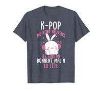 Drôle Coréen K-Pop Me Rend Heureux T-Shirt, Homme, Bleu Chiné, M