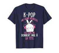 Drôle Coréen K-Pop Me Rend Heureux T-Shirt, Homme, Bleu Marine, M