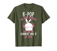 Drôle Coréen K-Pop Me Rend Heureux T-Shirt, Homme, Olive, M