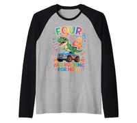 Drôle de 4e Anniversaire Dinosaure Camion Quatre et Rugissement pour Plus Manche Raglan