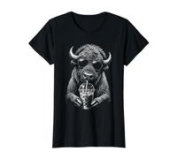 Drôle de Bison américain Buvant du café glacé T-Shirt Graphique avec Valeur