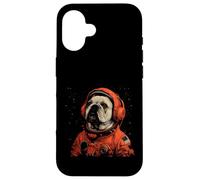 Drôle de carlin amoureux de chien astronaute dans l'espace Coque pour iPhone 16