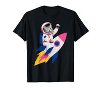 Drôle de Chat Astronaute chevauchant Une fusée T-Shirt