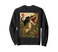 Drôle de Chat chevauchant Un Dinosaure drôle d'art Japonais Sweatshirt