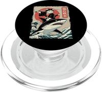 Drôle de Chat chevauchant Un Requin Japonais Ukiyo-e Art Samouraï PopSockets PopGrip pour MagSafe