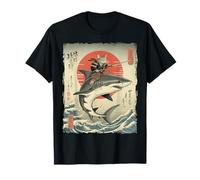 Drôle de Chat chevauchant Un Requin Japonais Ukiyo-e Art Samouraï T-Shirt