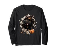 Drôle de Chat Noir sorcière Halloween Bonbon évasion Malice Manche Longue