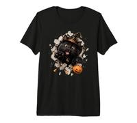 Drôle de Chat Noir sorcière Halloween Bonbon évasion Malice T-Shirt Haut de Gamme