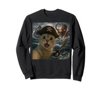 Drôle de Chat Pirate Selfie avec Monstre Marin Pieuvre et Requin Sweatshirt
