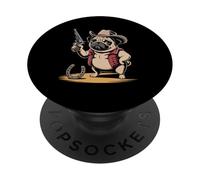 Drôle de Cowboy Carlin Qui Dit Chien avec Pistolet Humour Occidental Femmes Hommes PopSockets PopGrip Adhésif