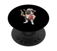 Drôle de Cowboy Carlin Qui Dit Chien avec Pistolet Humour Occidental Femmes Hommes PopSockets PopGrip Adhésif