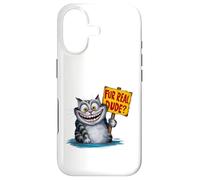 Drôle de Dessin animé Chat Tenant Un Vrai mec en Fourrure Coque pour iPhone 17