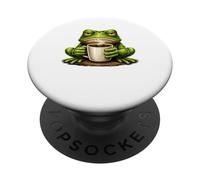 Drôle de Grenouille grincheuse Buvant du café PopSockets PopGrip Adhésif