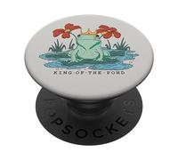 Drôle de Grenouille Roi dans l'étang Fleurs PopSockets PopGrip Adhésif