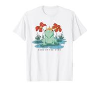 Drôle de Grenouille Roi dans l'étang Fleurs T-Shirt Graphique avec Valeur