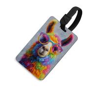 Drôle de lama portant des lunettes de couleur arc-en-ciel, étiquette de bagage, sac de voyage, valise, étiquettes nominatives