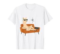 Drôle de Lama se prélasser avec des Nuances sur Un canapé rétro du Milieu du siècle T-Shirt