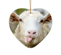 Drôle de langue de mouton coquine mignon imprimé animal accessoires festifs ornement en céramique, pendentif étoile en forme de cœur pour décoration de Noël