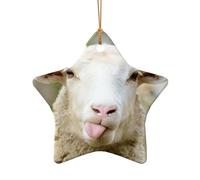 Drôle de langue de mouton coquine mignon imprimé animal accessoires festifs ornement en céramique, pendentif étoile en forme de cœur pour décoration de Noël