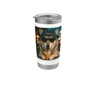 Drôle de loup buvant du café glacé Gobelet isotherme en acier inoxydable double paroi