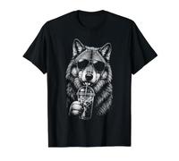 Drôle de Loup Buvant du café glacé T-Shirt Graphique avec Valeur