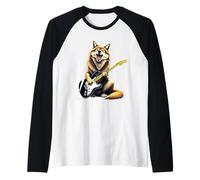 Drôle de Loup Jouant de la Guitare électrique Animal Amateur de Musique Manche Raglan
