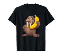 Drôle de Morse Tenant Une Banane Mignon Dessin animé T-Shirt