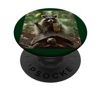 Drôle de Raton Laveur chevauchant Une Tortue avec du café glacé Ahh PopSockets PopGrip Adhésif
