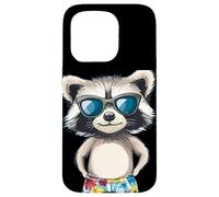 Drôle de raton laveur en maillot de bain pour une aventure estivale Coque pour iPhone 15 Pro