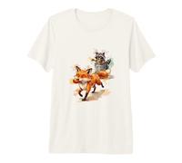 Drôle de Raton Laveur et Renard Heureux - Aquarelle Animal Mignon T-Shirt Haut de Gamme