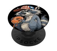Drôle de Raton Laveur Gourmand avec Casquette US PopSockets PopGrip Adhésif