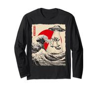 Drôle de Raton Laveur UFO Abduction Great Wave Kanagawa Anime Manche Longue