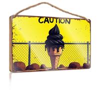 Drôle de salle de bain en bois à suspendre Attention : Cône géant de crème glacée au chocolat derrière une clôture en fil de fer barbelé - Idées de décoration d'intérieur - Décoration de cuisine ou de