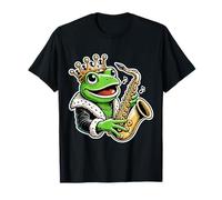 Drôle de saxophone jouant grenouille avec couronne - Design amateur de musique T-Shirt