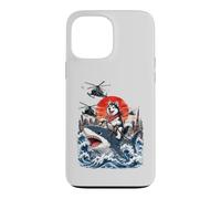 Drôle de Sibérie Husky équitation Requin Japonais Vague Amoureux des Chiens Coque pour iPhone 13 Pro Max