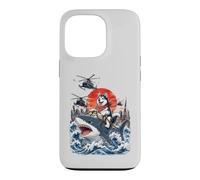 Drôle de Sibérie Husky équitation Requin Japonais Vague Amoureux des Chiens Coque pour iPhone 13 Pro