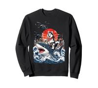 Drôle de Sibérie Husky équitation Requin Japonais Vague Amoureux des Chiens Sweatshirt