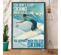 Drôle de ski en métal, vous n'arrêtez pas de skier quand vous vieillissez, incroyable décoration murale de café à domicile, peinture de Pâques pour la fête des mères dans une plaque en étain 8 x 12 p