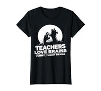 Drôle de Zombie Professeur Halloween Les Enseignants Aiment Les Cerveaux T-Shirt Graphique avec Valeur, Femme, Noir, M